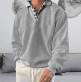 Men's Light Purple Polo Neck Sweatshirt Sweater - Image 11