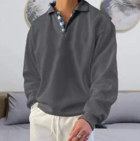 Men's Light Purple Polo Neck Sweatshirt Sweater - Image 13
