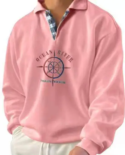 Men's Light Purple Polo Neck Sweatshirt Sweater - Image 9