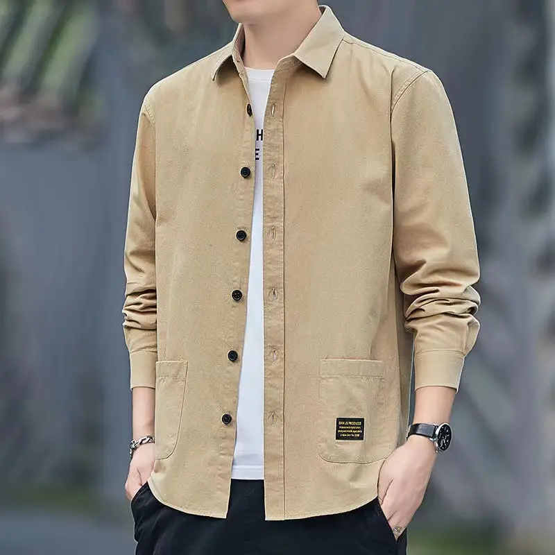Men Pure Cotton Long Sleeve Shirt Blue Spring Autumn