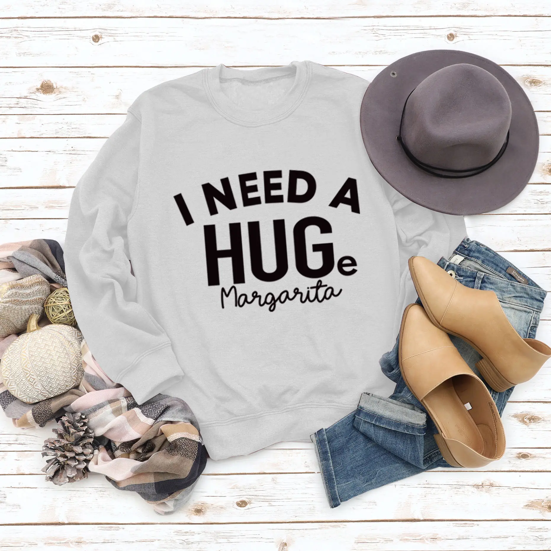 Need A Huge Margarita Letter Round Neck Sweater - Image 2