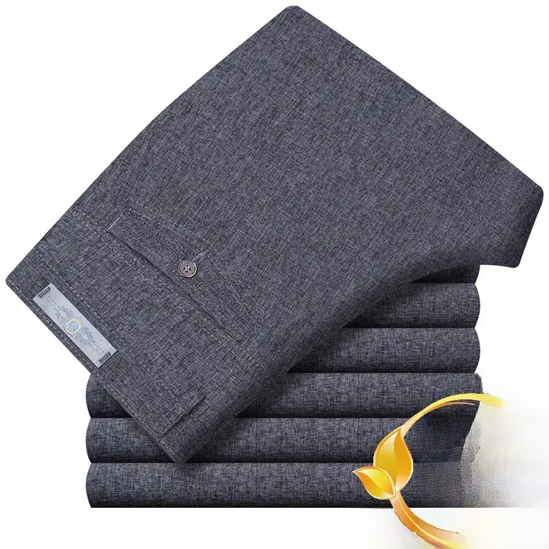 Men's Grey Ice Silk Linen Casual Pants High Waist - Image 15