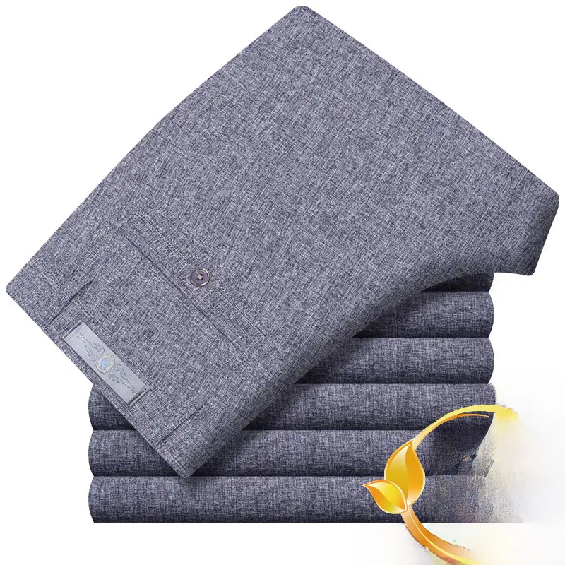 Men's Grey Ice Silk Linen Casual Pants High Waist - Image 2
