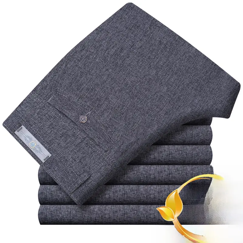 Men's Grey Ice Silk Linen Casual Pants High Waist - Image 20