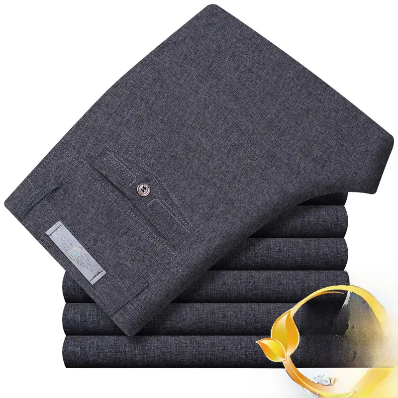 Men's Grey Ice Silk Linen Casual Pants High Waist - Image 30