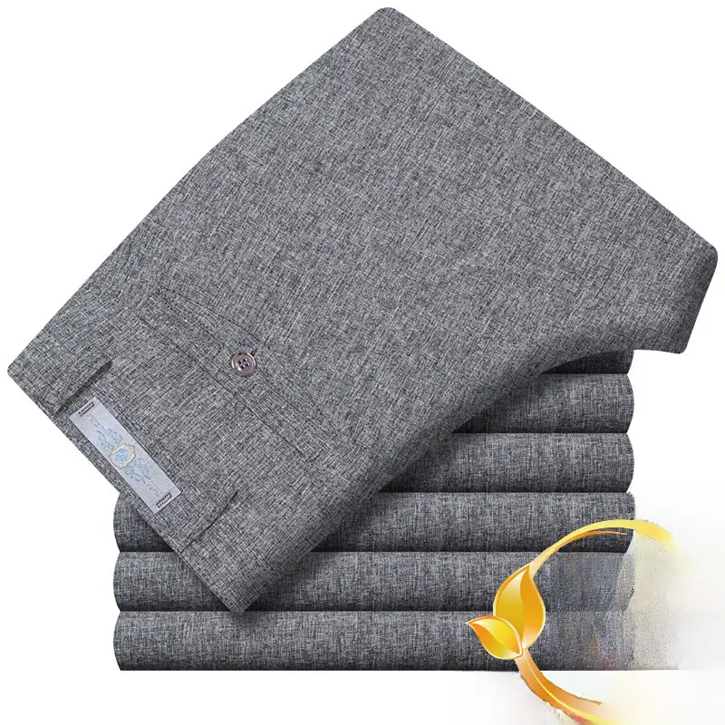 Men's Grey Ice Silk Linen Casual Pants High Waist - Image 49