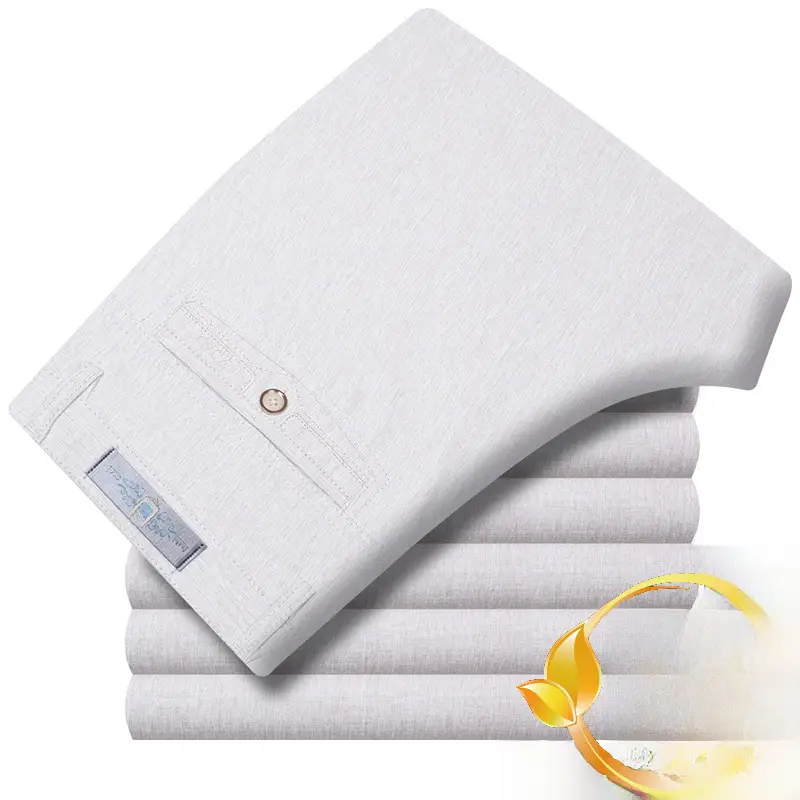 Men's Grey Ice Silk Linen Casual Pants High Waist - Image 62