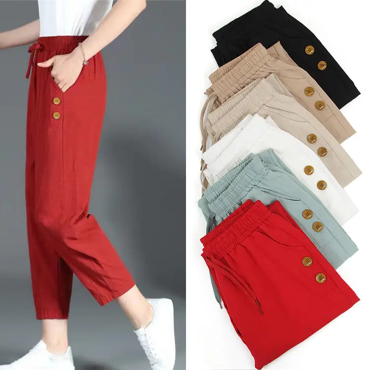 Women Cotton Linen Harem Pants Summer Loose Large