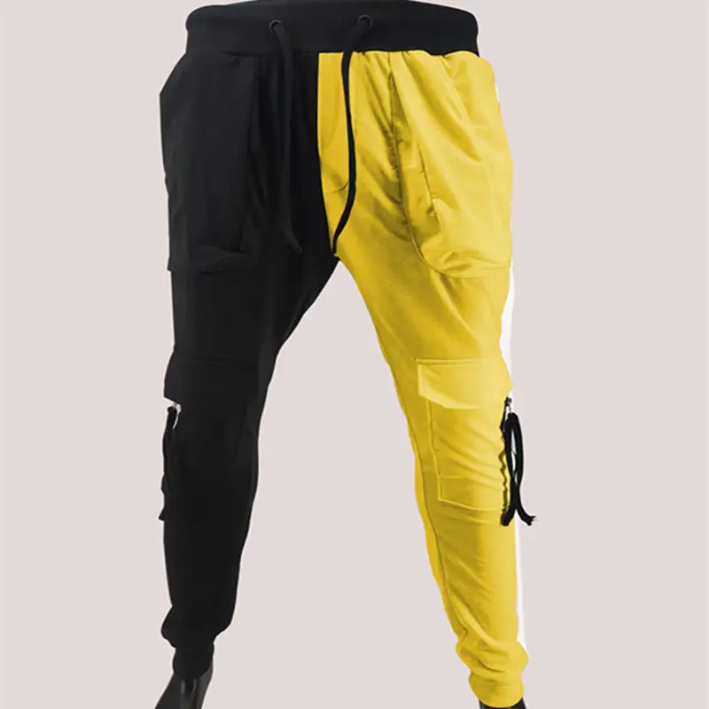 Men's Yellow Black Cargo Pants with Tether Drawstring - Image 11