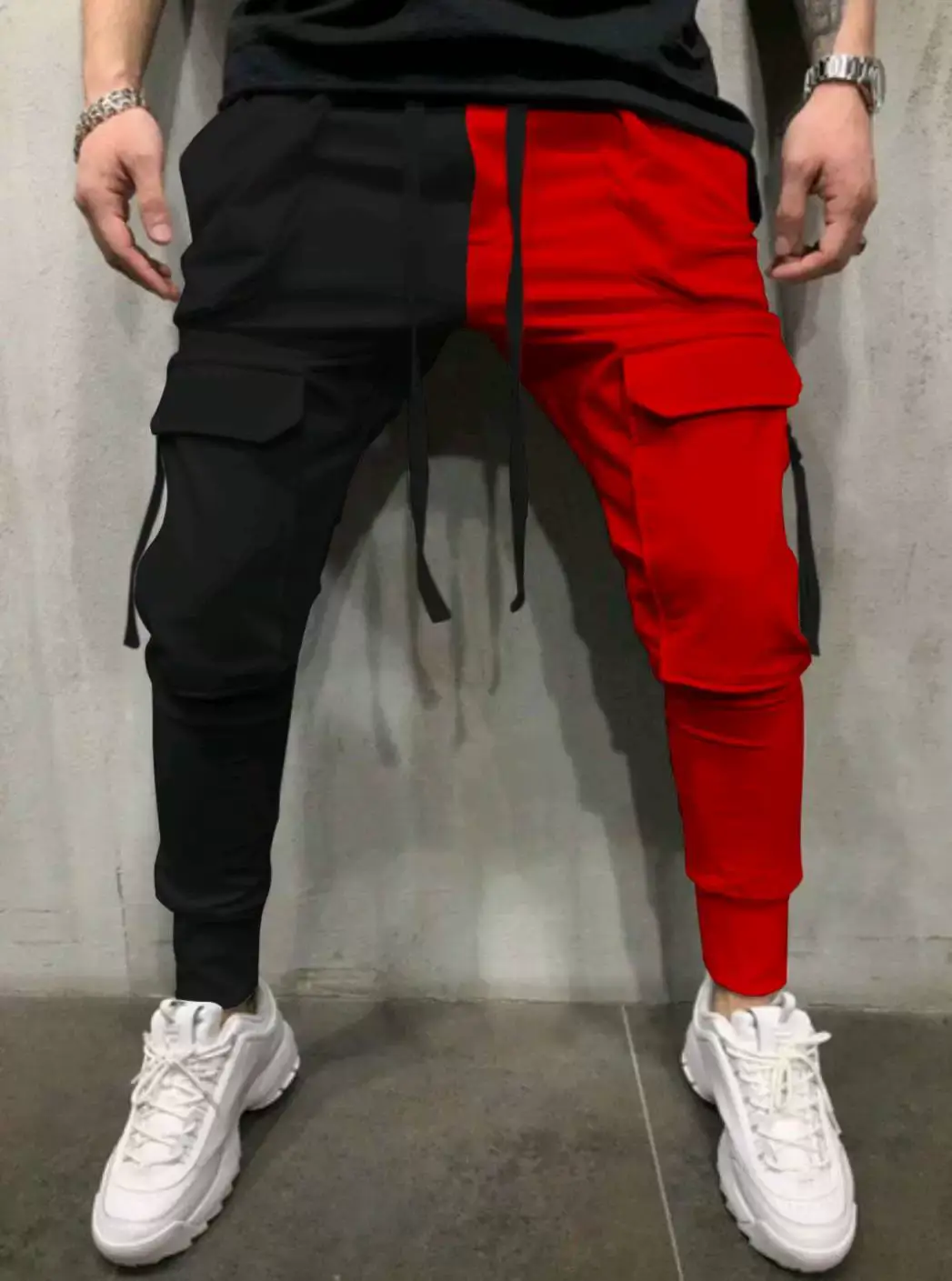 Men's Yellow Black Cargo Pants with Tether Drawstring — feature 12