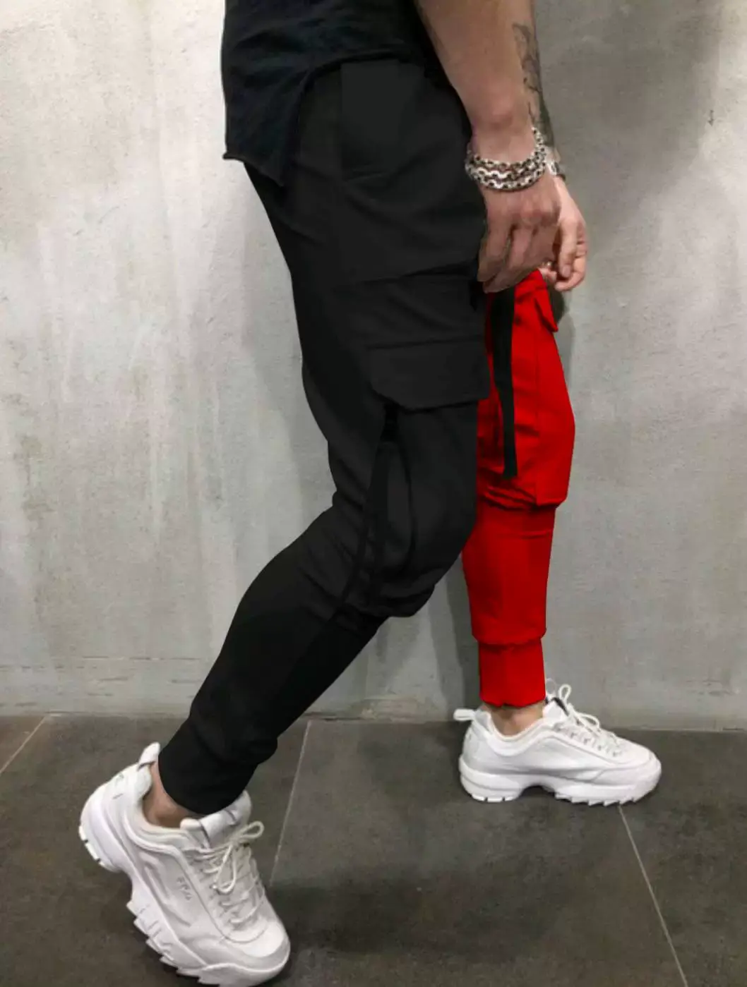 Men's Yellow Black Cargo Pants with Tether Drawstring — feature 13
