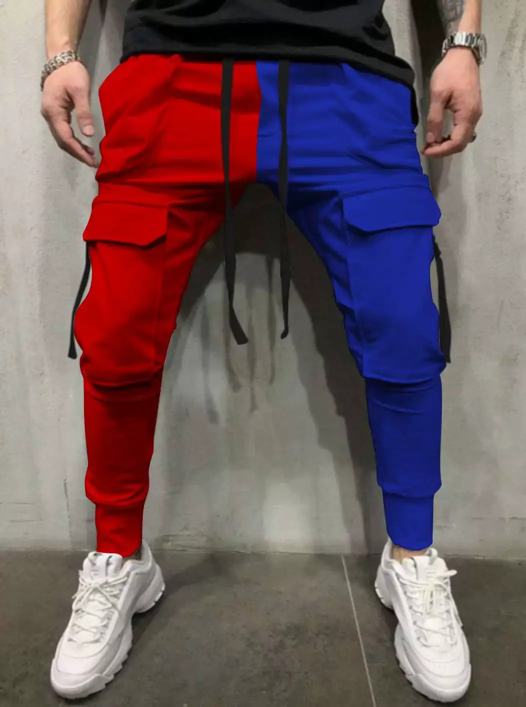 Men's Yellow Black Cargo Pants with Tether Drawstring — feature 2