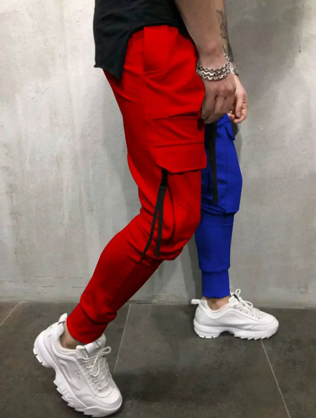 Men's Yellow Black Cargo Pants with Tether Drawstring — feature 3