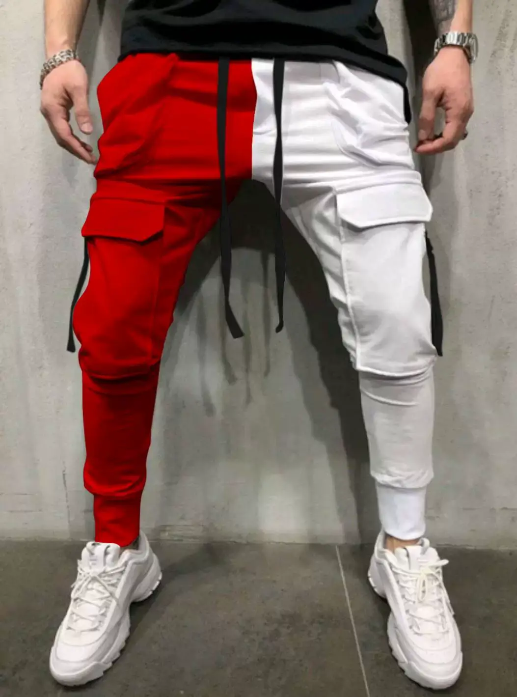 Men's Yellow Black Cargo Pants with Tether Drawstring — feature 4