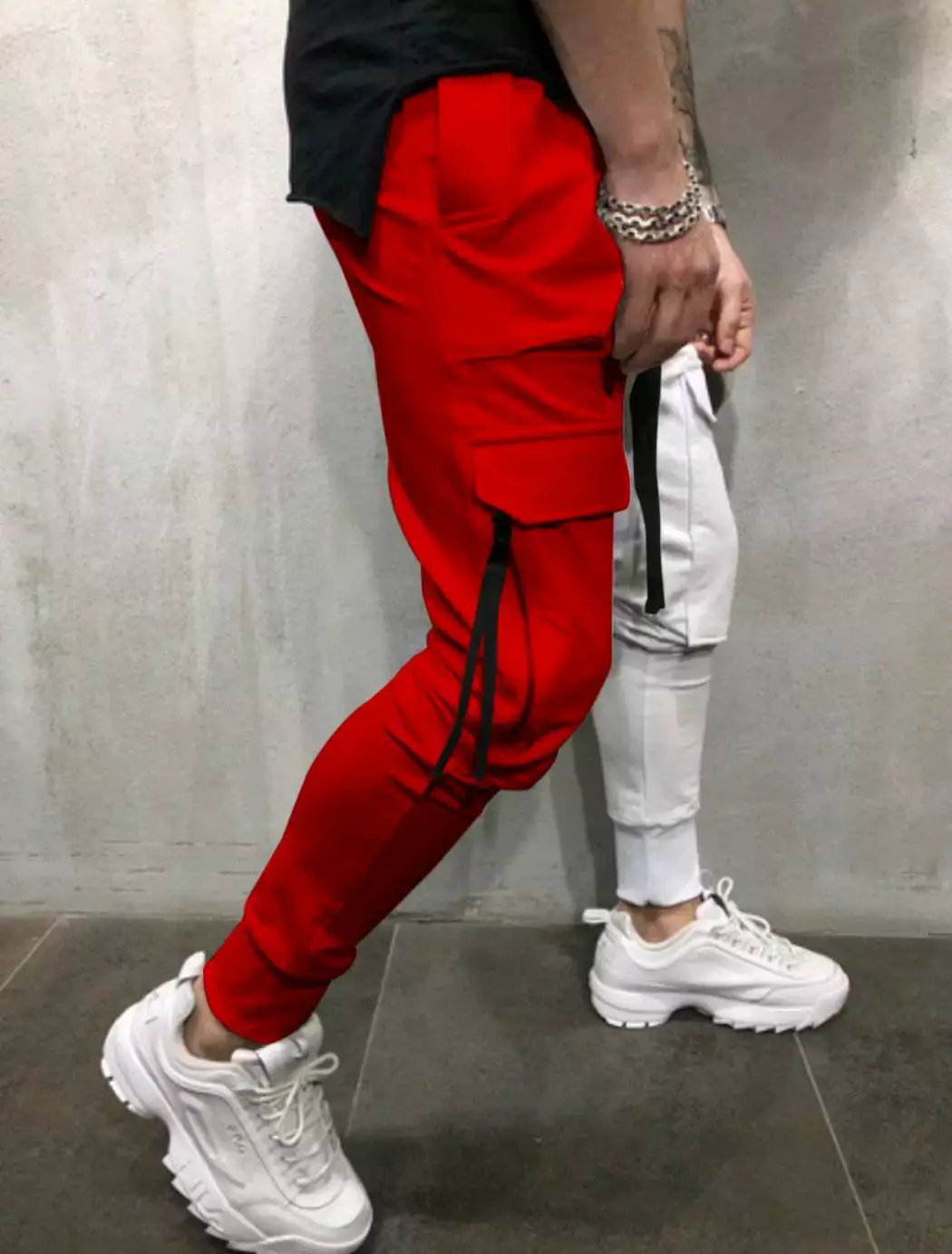 Men's Yellow Black Cargo Pants with Tether Drawstring — feature 5