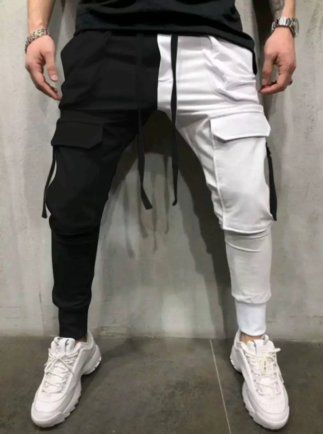 Men's Yellow Black Cargo Pants with Tether Drawstring — feature 8