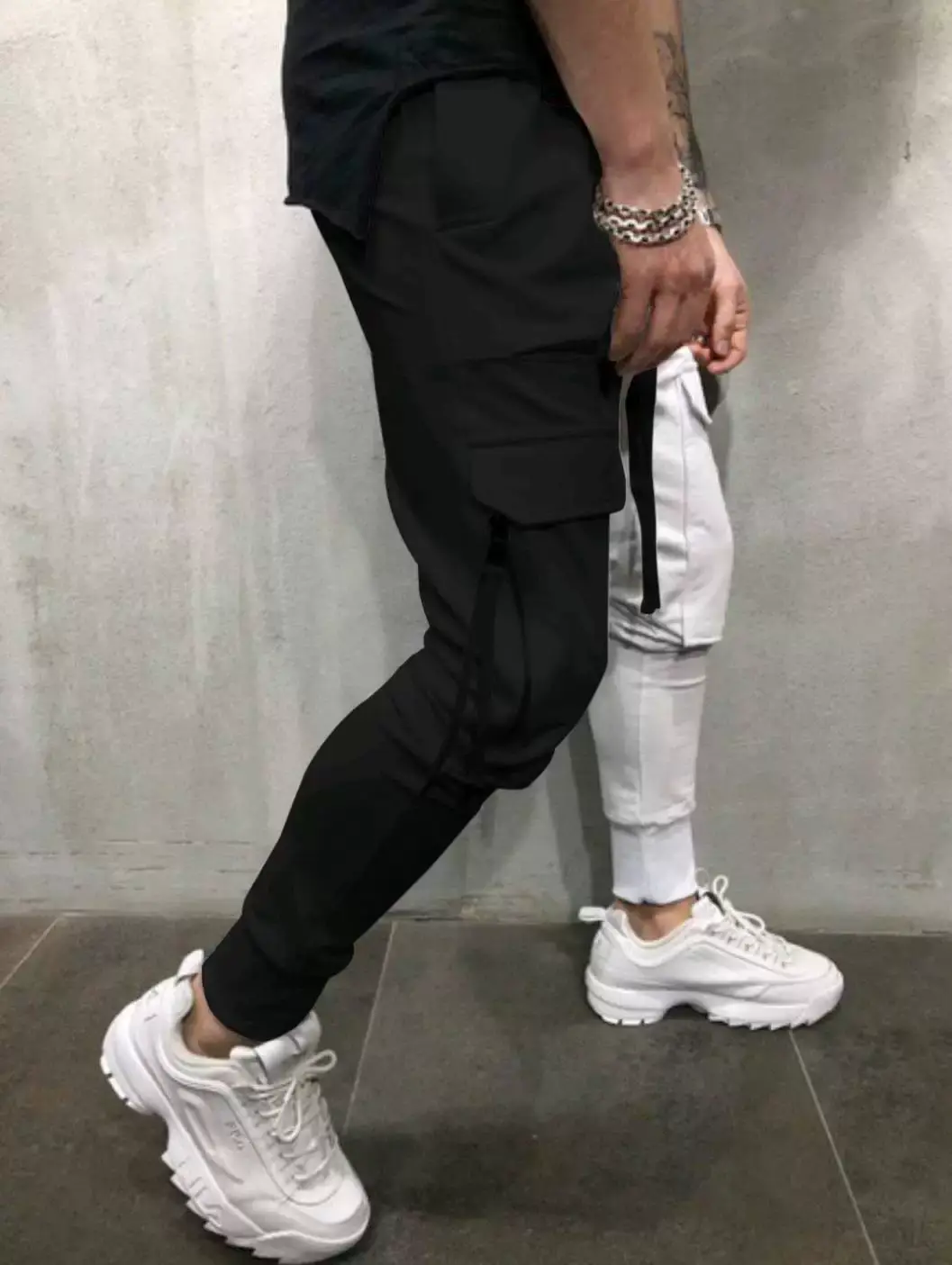 Men's Yellow Black Cargo Pants with Tether Drawstring — feature 9