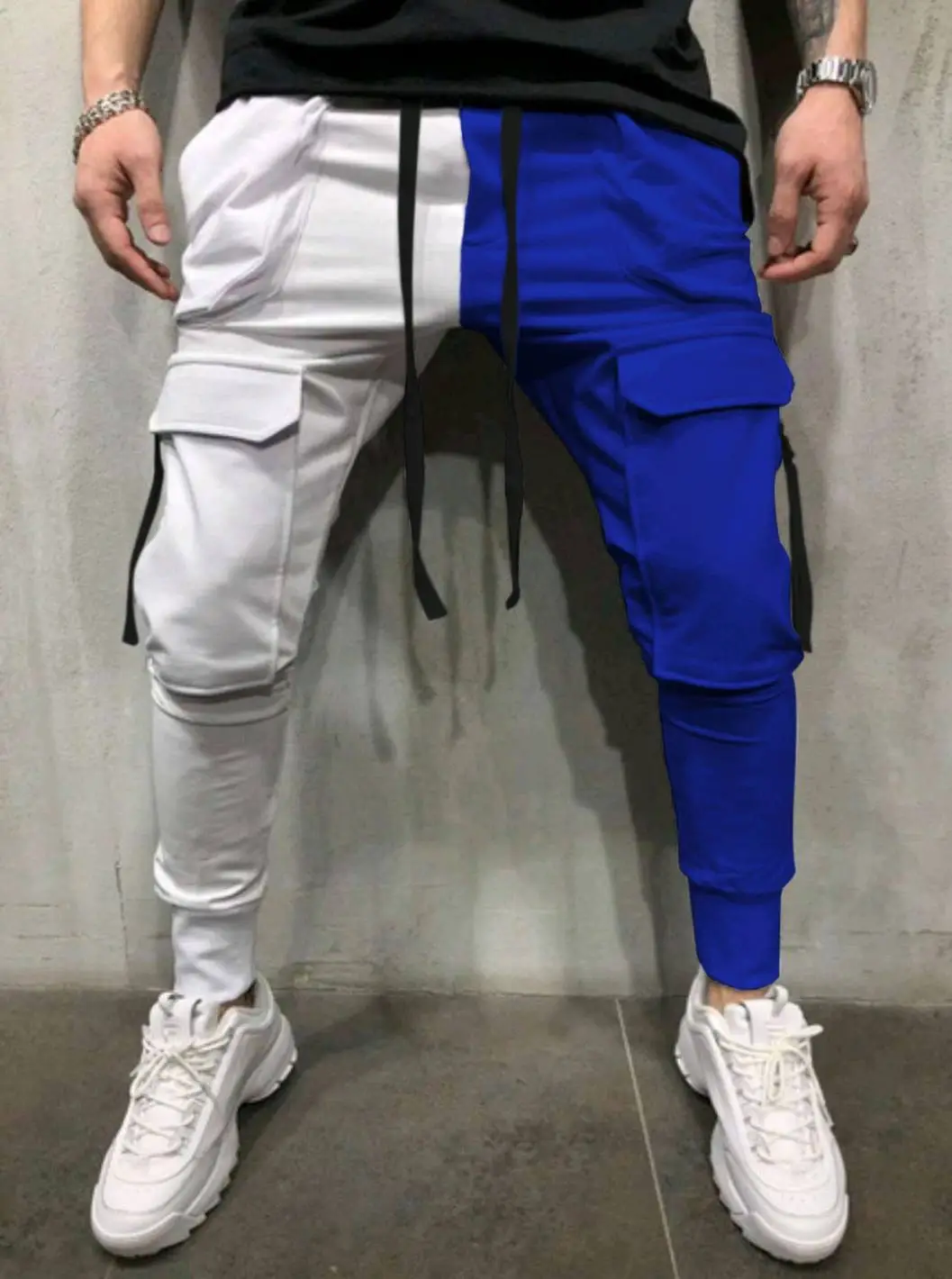 Men's Yellow Black Cargo Pants with Tether Drawstring - Image 2
