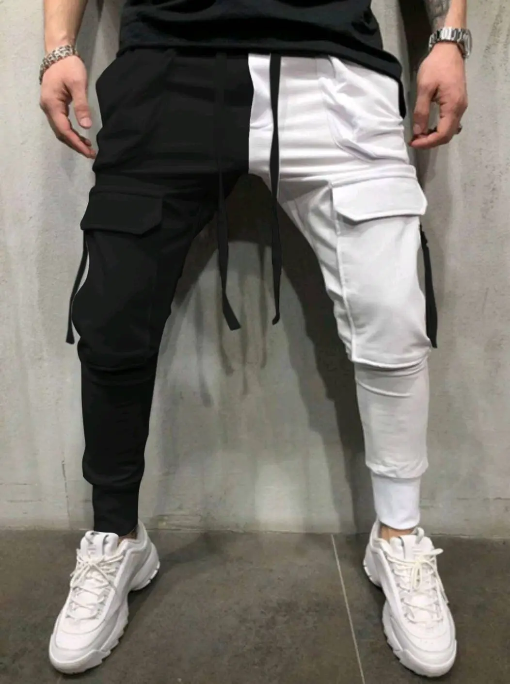 Men's Yellow Black Cargo Pants with Tether Drawstring - Image 4