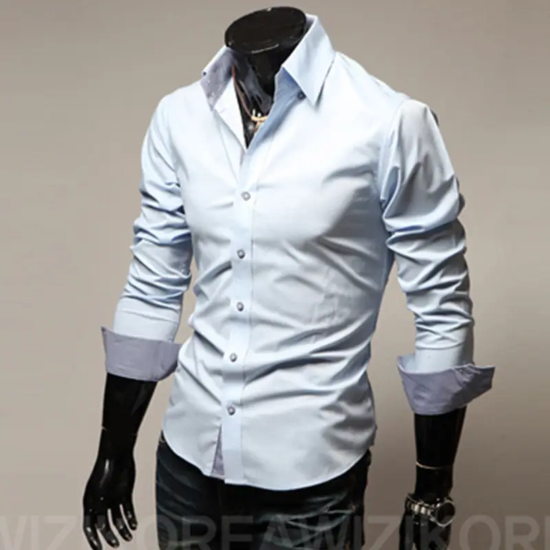 Men Black Slim Fit Button Shirt with Grey Cuff