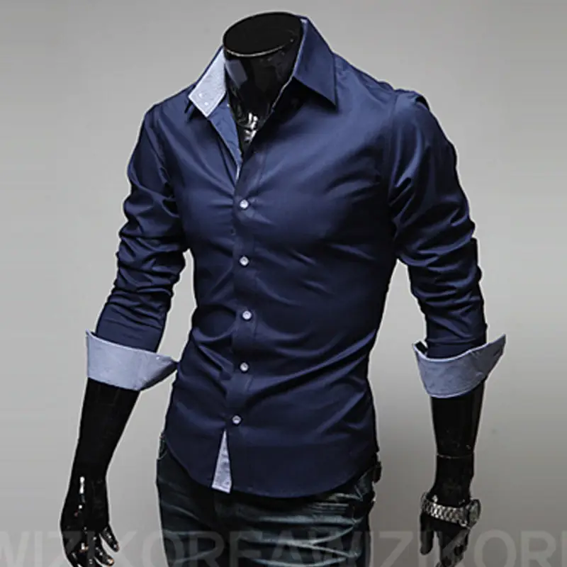 Men Black Slim Fit Button Shirt with Grey Cuff