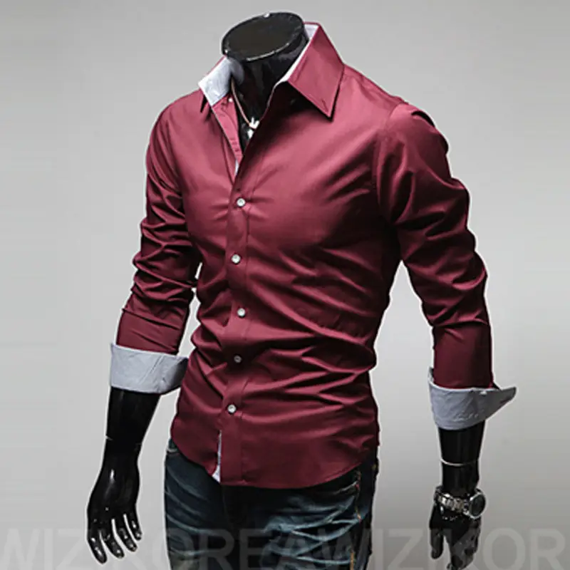Men Black Slim Fit Button Shirt with Grey Cuff
