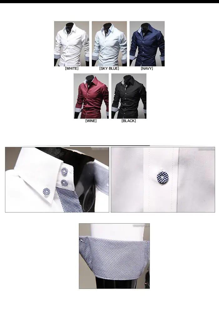 Men Black Slim Fit Button Shirt with Grey Cuff — feature 11