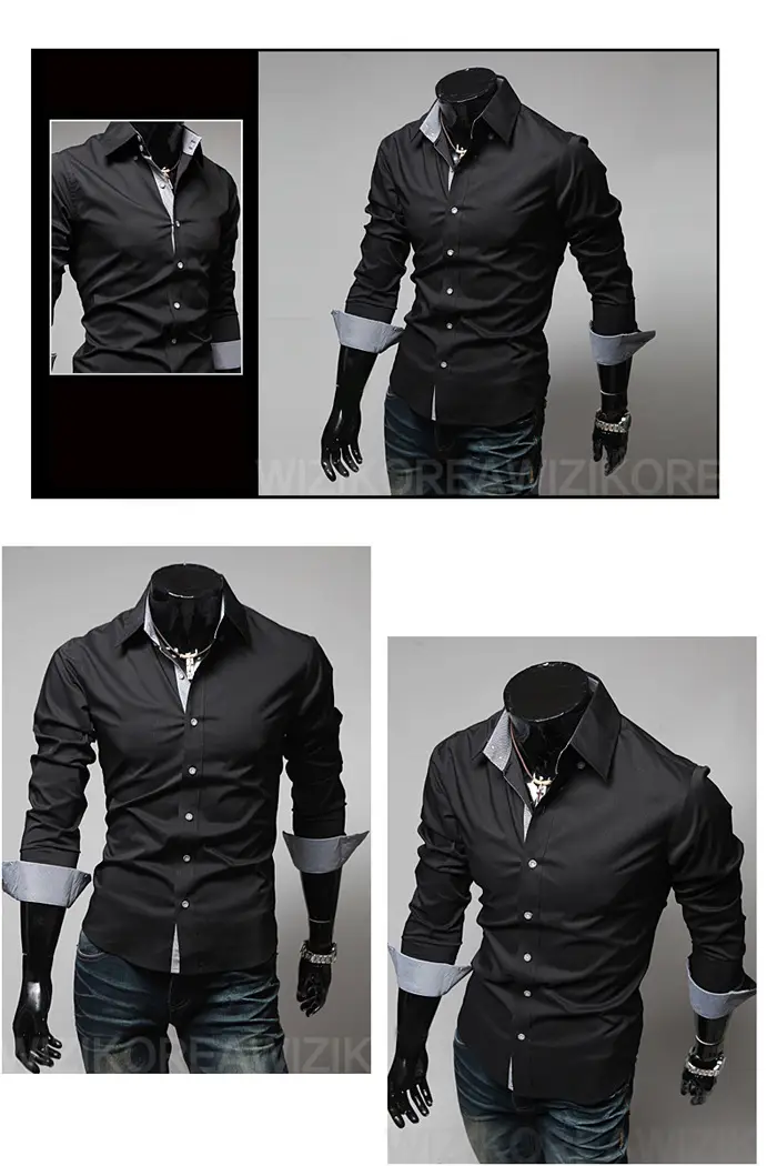 Men Black Slim Fit Button Shirt with Grey Cuff — feature 7