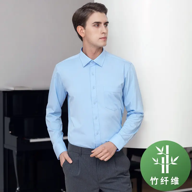 Men Bamboo Fiber Slim Fit Shirt Blue - Image 10
