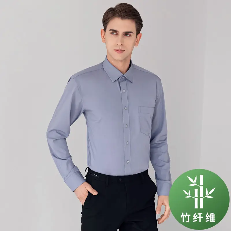 Men Bamboo Fiber Slim Fit Shirt Blue - Image 11