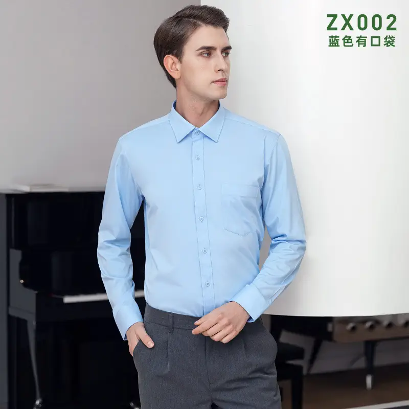 Men Bamboo Fiber Slim Fit Shirt Blue - Image 2