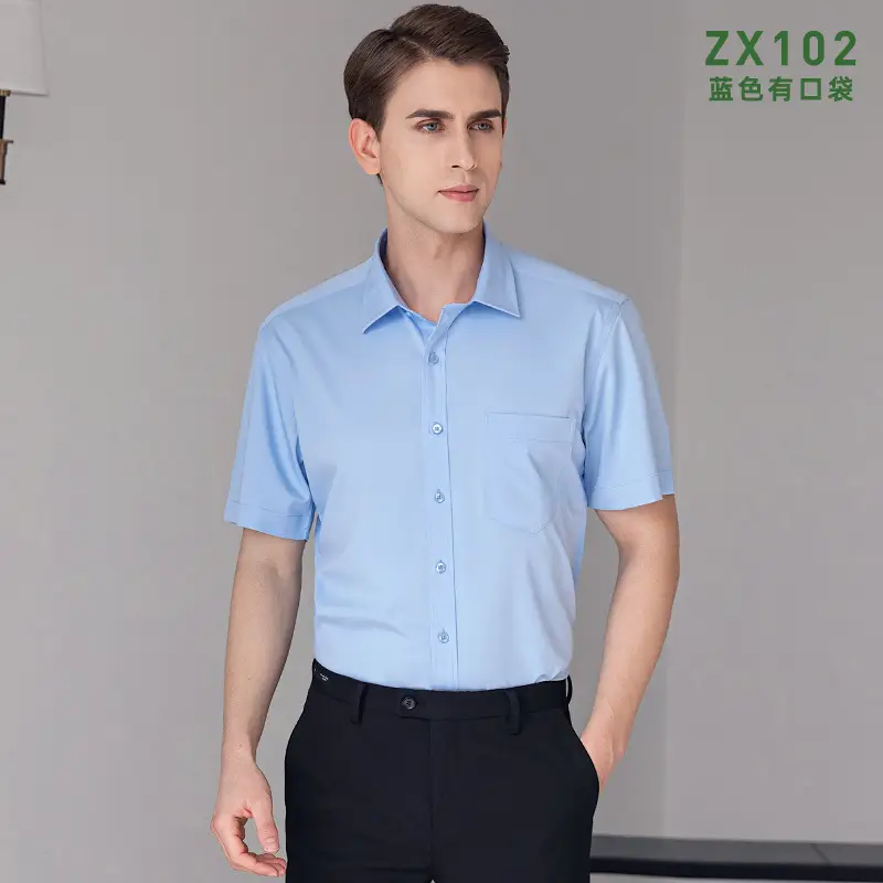Men Bamboo Fiber Slim Fit Shirt Blue - Image 6