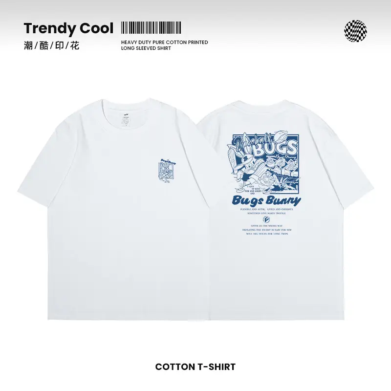 Men Cotton Printed T-shirt White Blue Graphic - Image 6