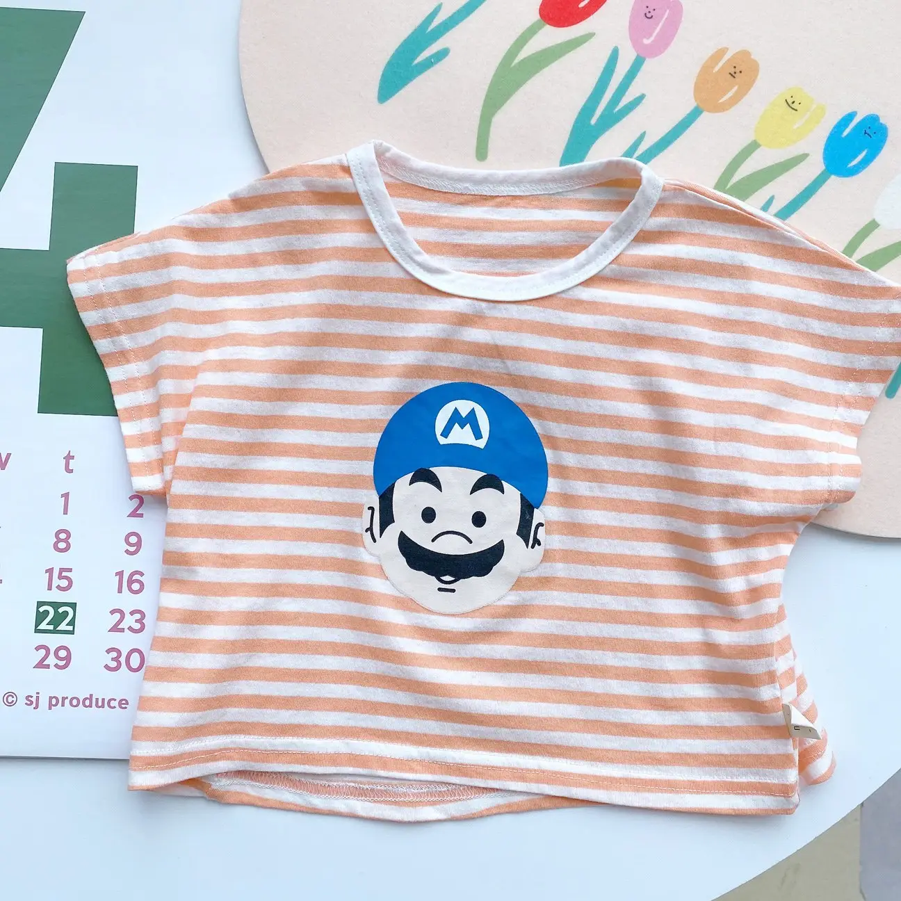Kids Cartoon T-Shirt Striped Blue Pants Set - Image 4