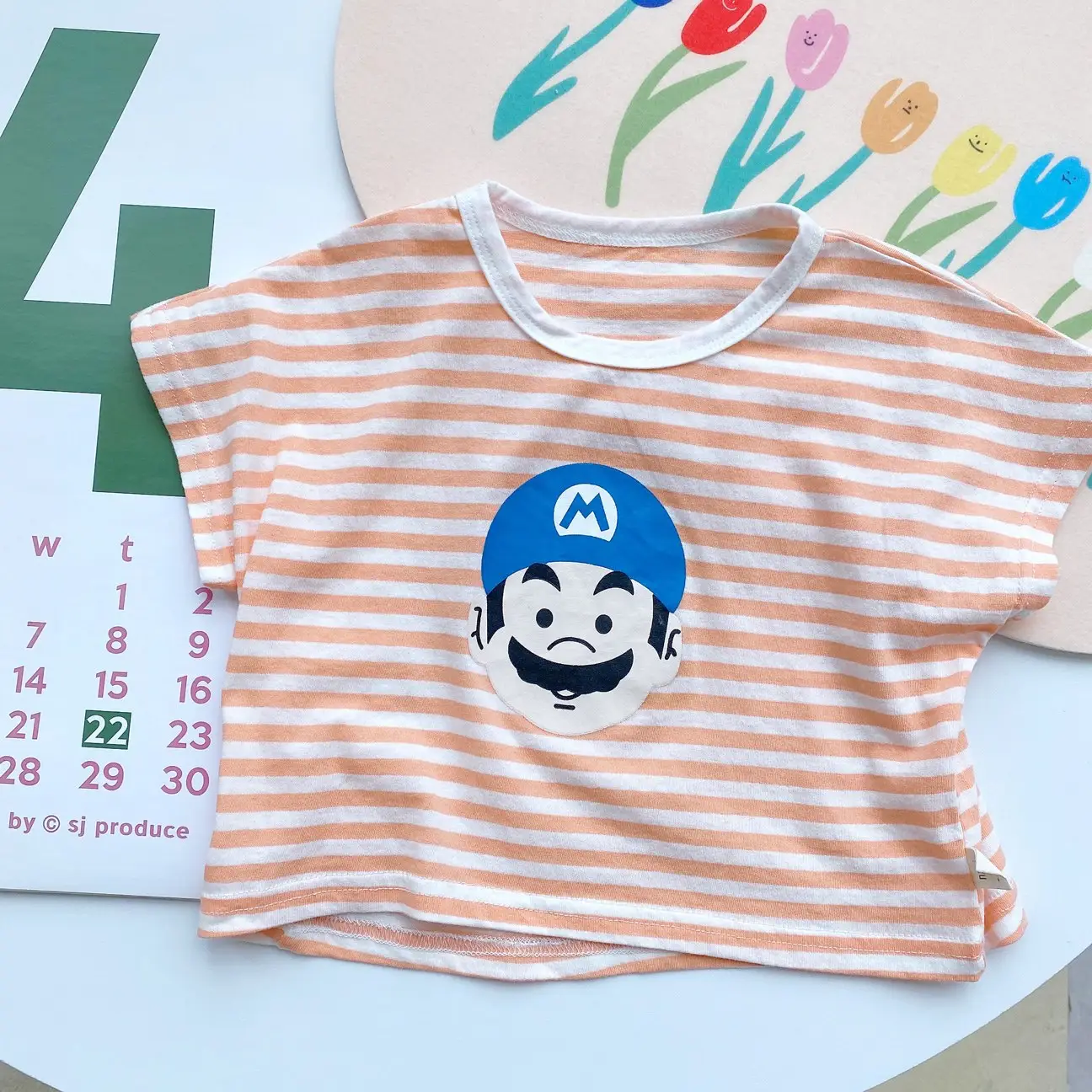 Kids Cartoon T-Shirt Striped Blue Pants Set - Image 6