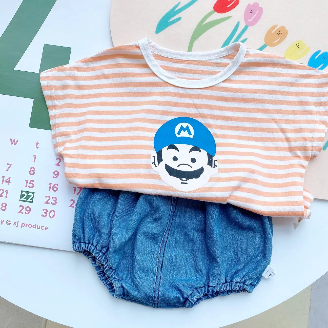 Kids Cartoon T-Shirt Striped Blue Pants Set - Image 7