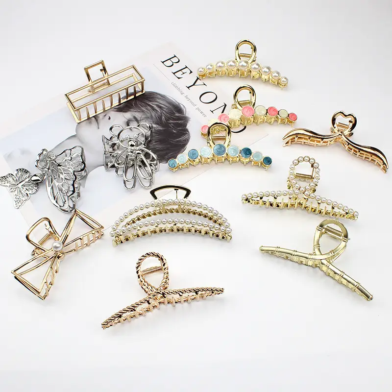 French Metal Pearl Shark Hairpin Clip Back Head Tie Hairpin