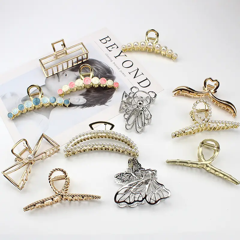French Metal Pearl Shark Hairpin Clip Back Head Tie Hairpin