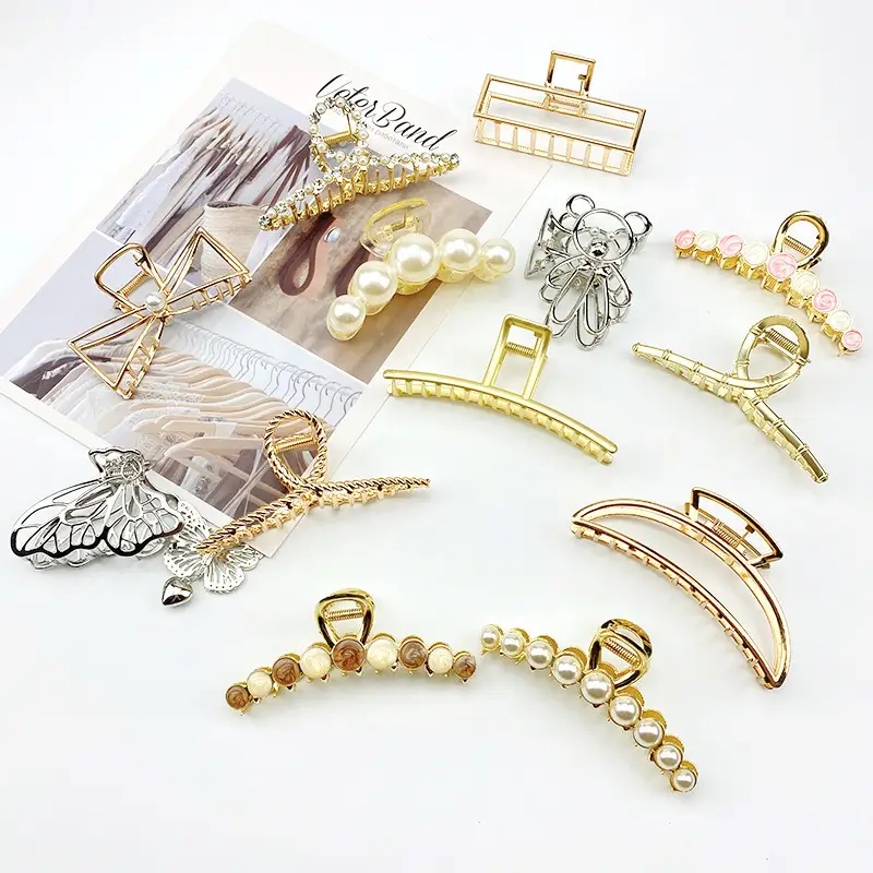 French Metal Pearl Shark Hairpin Clip Back Head Tie Hairpin
