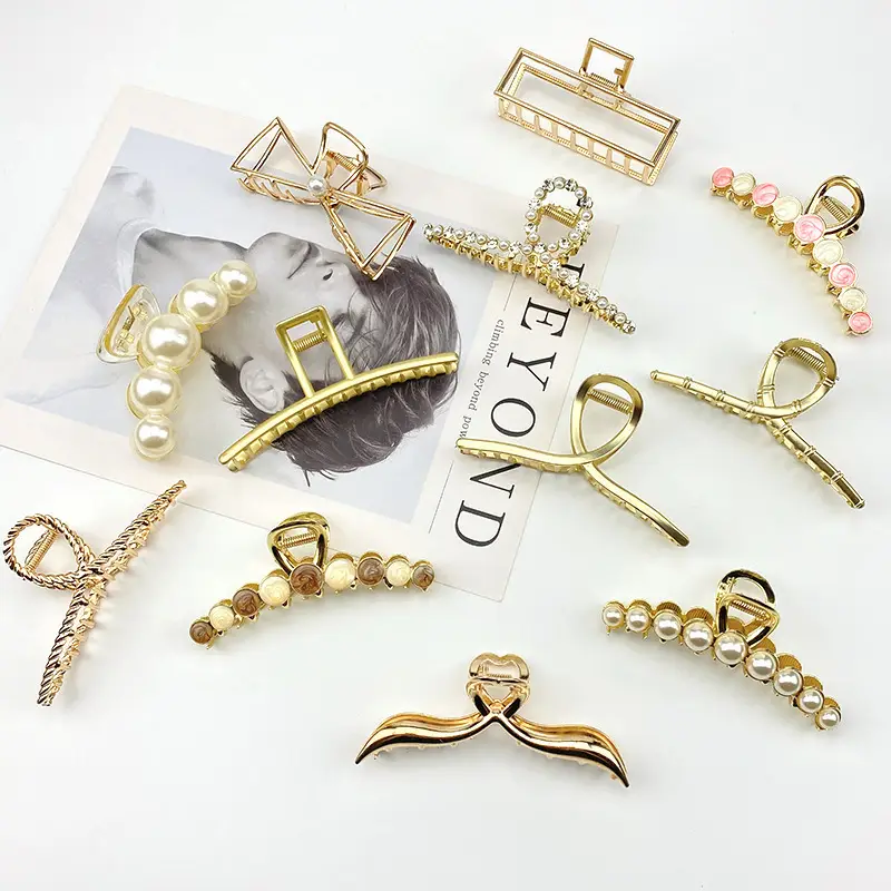 French Metal Pearl Shark Hairpin Clip Back Head Tie Hairpin