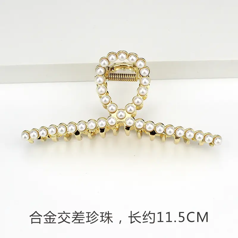 French Metal Pearl Shark Hairpin Clip Back Head Tie Hairpin