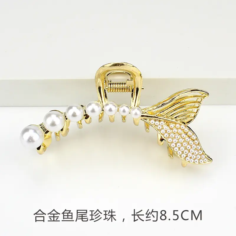 French Metal Pearl Shark Hairpin Clip Back Head Tie Hairpin