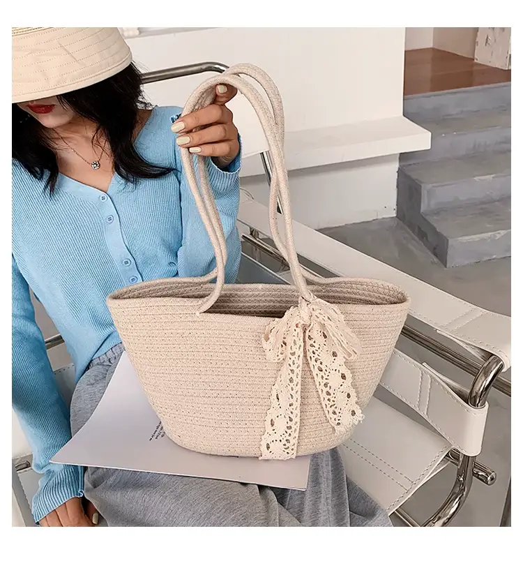 Women's Straw Bow Tote Bag Brown Large Capacity — feature 12