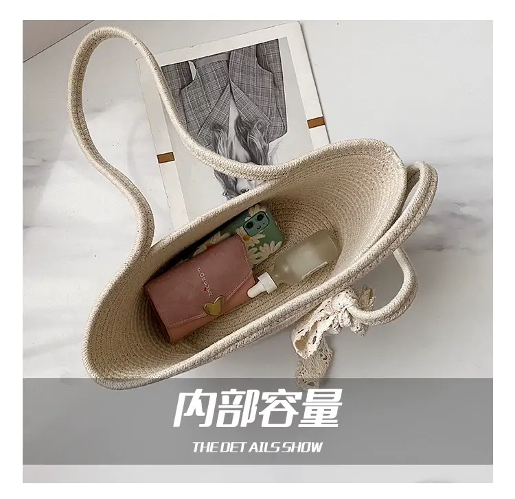 Women's Straw Bow Tote Bag Brown Large Capacity — feature 17