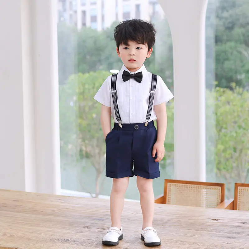 Boys' Navy Blue Suspenders Suit Summer British Kindergarten - Image 10
