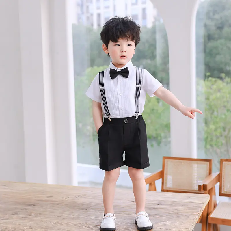 Boys' Navy Blue Suspenders Suit Summer British Kindergarten - Image 11