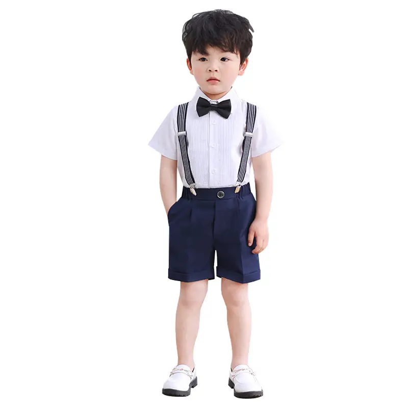 Boys' Navy Blue Suspenders Suit Summer British Kindergarten - Image 13