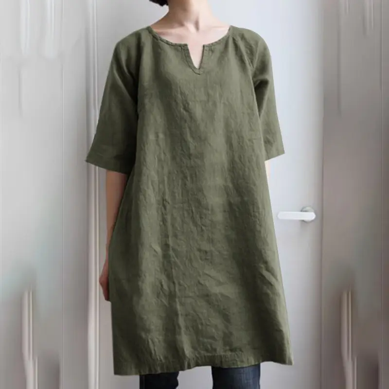Women Black V-Neck Loose Cotton Top 2021 - Image 6