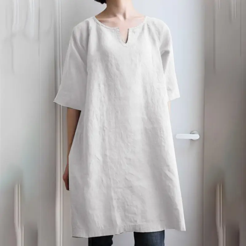 Women Black V-Neck Loose Cotton Top 2021 - Image 7
