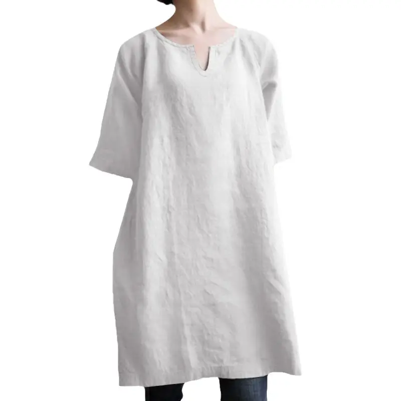 Women Black V-Neck Loose Cotton Top 2021 - Image 8